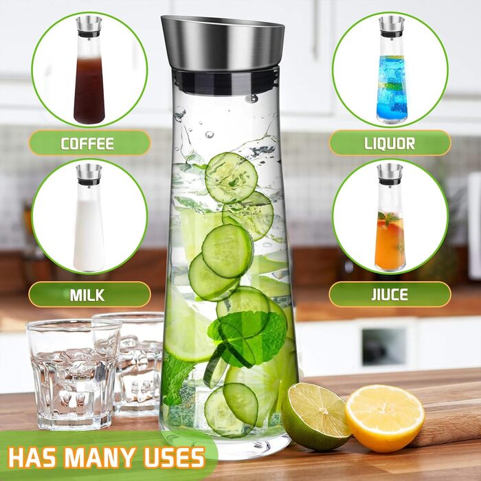 Скляна карафа для води та напоїв з кришкою та виливом, 1.5 літра