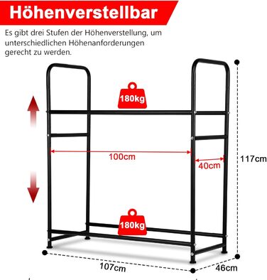 Стеляж для шин 107 x 46 x 117 см: міцна конструкція на 8 шин, регулювання висоти, вантажопідйомність 180 кг, з захисними чохлами, для гаража, підвалу, майстерні