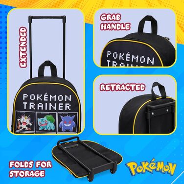 Дитяча валіза Pokemon, складний візок 39x27см, 10.5л, 2 колеса, висувна ручка (чорний/різнокольоровий)