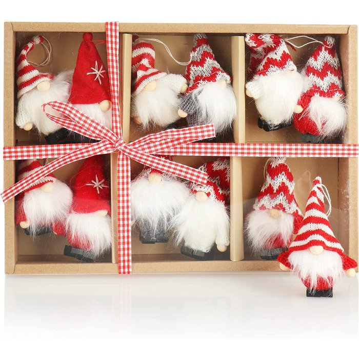 Підвіски Санта-Клауса com-four 9 шт. преміум-класу для різдвяної ялинки, підвіски з чарівними фігурками ялинки у вигляді підвісок на дереві, різдвяні прикраси (дизайн в смужку 50)
