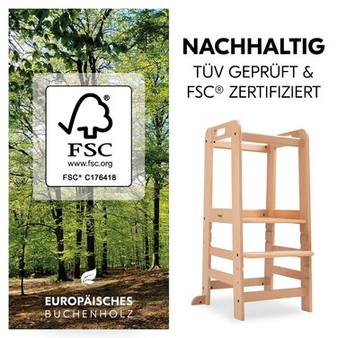 Hauck Learn N Explore: Дитячий навчальний стілець-лесенка з бука (FSC®), регульована висота, стабільний, Montessori, від 1 року, для кухні, столу, ванної кімнати