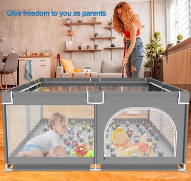 Дитячий ігровий центр/манеж Laufstall, 120x120 см, з ігровою килимком, складний, сітчасті бортики, з фіксаторами (сірий)