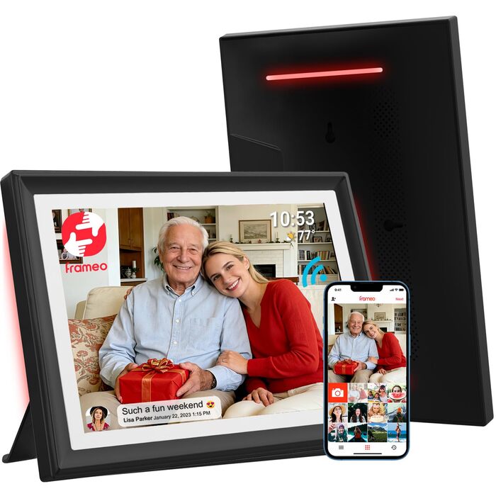 FRAMEO Цифровий фоторамка 15.6 дюймів WiFi, FHD 1920x1080, 32GB, IPS сенсорний екран, автоповорот, кріплення на стіну. Діліться фото та відео через додаток FRAMEO