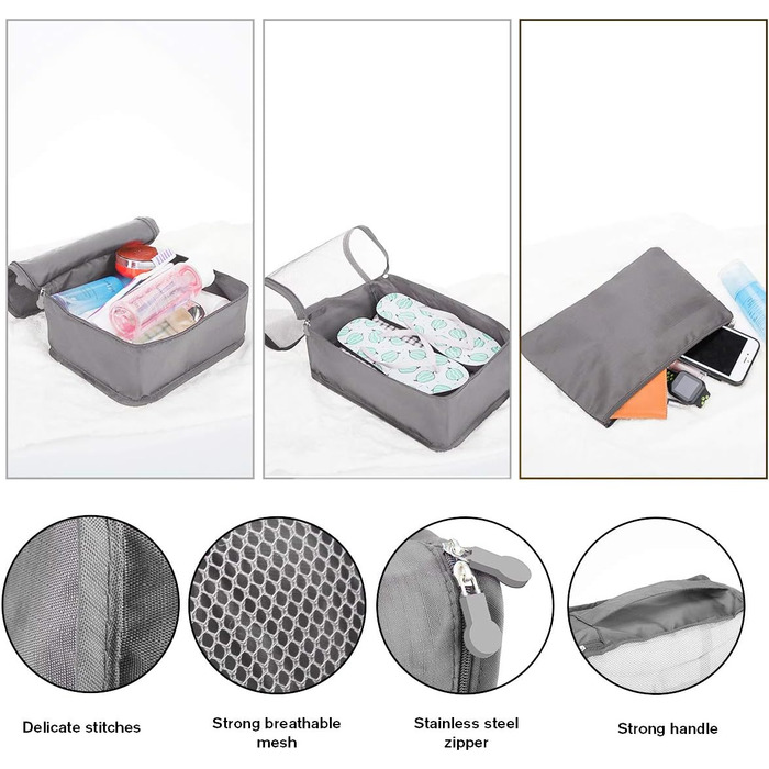 Набір органайзерів для валізи та подорожей, водонепроникні пакувальні куби для одягу, 12 шт, сірі