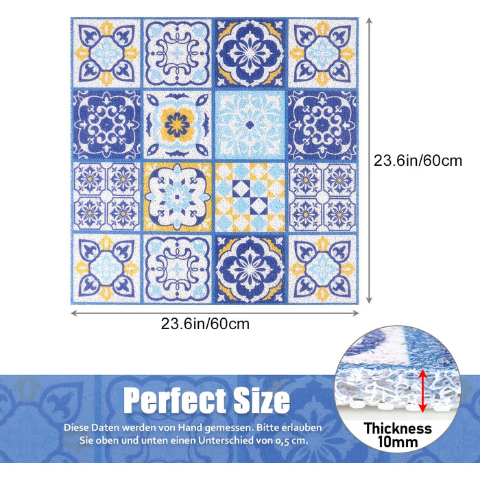 Безпечний нековзний килимок для душу, 60 * 60 см, м'який комфортний килимок для ванної з дренажними отворами, масажні килимки для душа з ПВХ-люфи для вологих приміщень, Швидковисихаючі (Марокканська плитка-60 х 60 см)