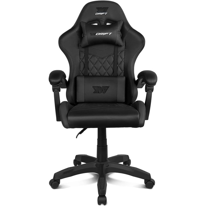 Ігровий крісло DRIFT GAMING DR35 - комфорт та підтримка для геймерів, чорно-сірий, з підголівником та поперековою підтримкою