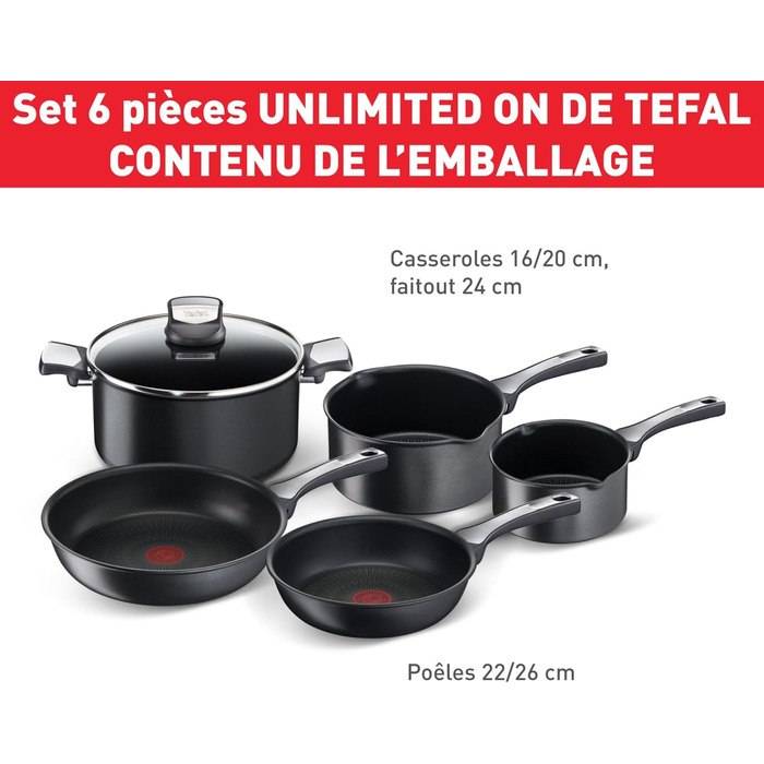 Набір каструль і сковорідок Tefal із 6 предметів, необмежена кількість увімкнень, антипригарний, індукційний, алюмінієвий малий