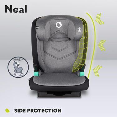 Дитяче автокрісло LIONELO Neal 15-36кг, Isofix, бічні протектори, маркування i-size, регульована спинка в 3 напрямках, регульований по висоті підголівник, система вентиляції (сірий)