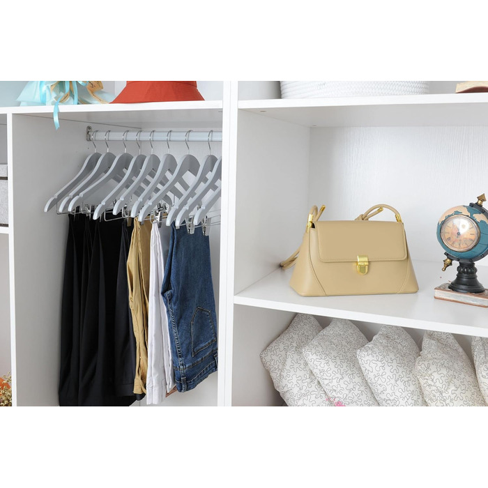 Дерев'яні вішалки для одягу з кліпсами, міцне дерево, вішалка для штанів, регульовані металеві кліпси, поворотний гачок, для пальто, жакети, блузи, костюми (сірий, 20 шт.)