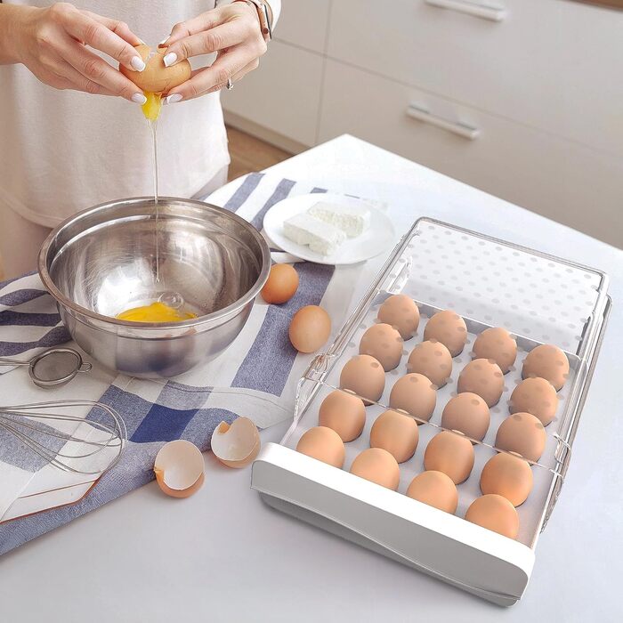 Контейнер для яєць Deecam: органайзер для холодильника на 20 яєць, прозорий, білий