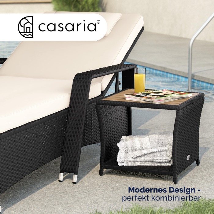 Розкладний столик з ротангу Polyrattan, чорного кольору, розміром 40x45x45 см з акційним деревом.