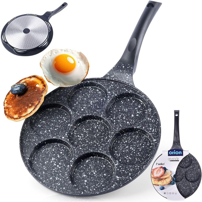 Сковорода для очей ORION Ø 27 см Смажена яєчна сковорода на 7 яєць Сковорода для млинців на газу для індукції, з антипригарним покриттям