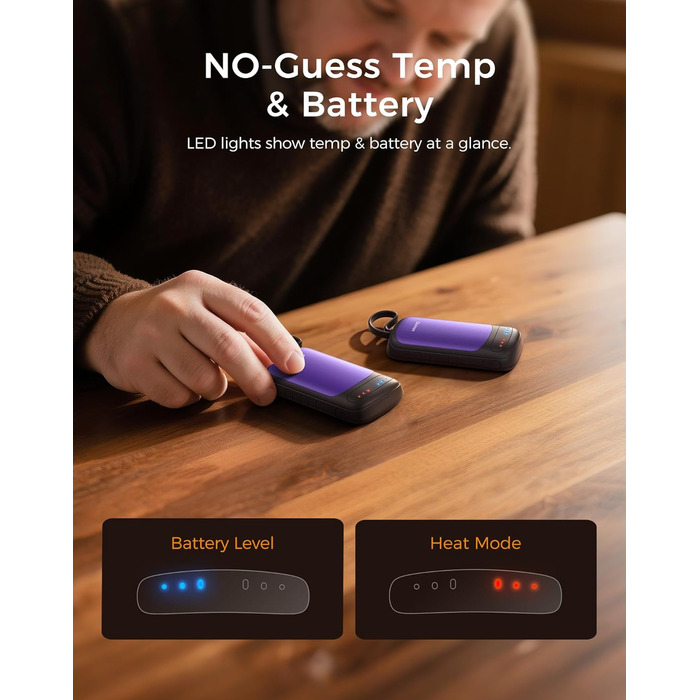 Електричний підігрівач рук OCOOPA UT5 DuoHeat (фіолетовий) - 2 шт., для кемпінгу, полювання, подорожей