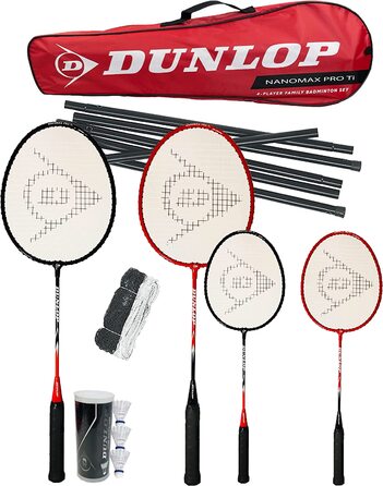 Сімейний набір для бадмінтону Dunlop Sports Nanomax Pro ti, включаючи. 2 дорослих, Молодші ракетки, сітка, стовпи, сумка для перенесення і 3 човника, один розмір підходить всім