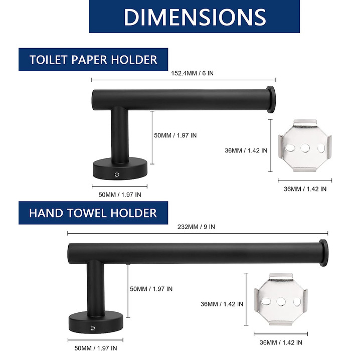 Тримач для туалетного паперу для ванної кімнати NearMoon вішалка для рушників, набір приладдя для ванної кімнати Premium 304 з нержавіючої сталі, 2 предмета, тримач для туалетного паперу і настінна вішалка для рушників для кухні у ванній кімнаті (матовий 