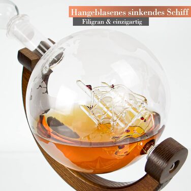 Karafe для віскі Grimm & Brothers Kompass ECHTHOLZ 850ml з привітальною листівкою - аксесуари для віскі, подарунок для чоловіків, глобус, подарунковий набір