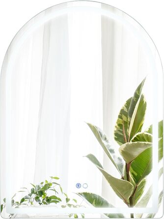 Дзеркало для ванної кімнати RELAX4LIFE з підсвіткою, настінне, напівкругле, 80 x 60 см, LED, сенсорне керування, функція пам'яті, запобігання запотіванню, без рами, 3 кольори світла, регулювання яскравості