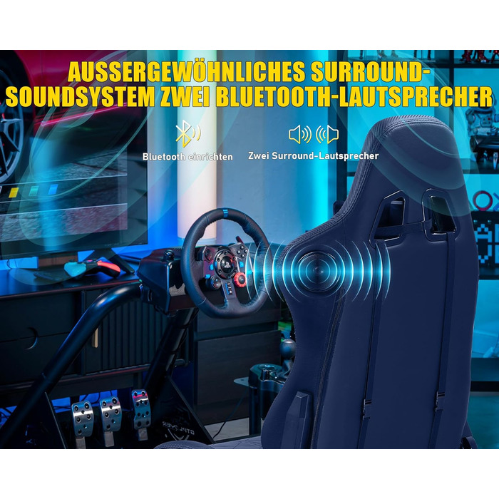 GTPLAYER Симулятор кокпіт для гонок, стійка для керма та педалей, з динаміками, чорний