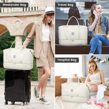 Спортивна сумка LOVEVOOK для жінок, велика дорожня сумка-мішок, дорожня сумка на вихідні, дорожня сумка з косметичкою, ручна сумка, сумка для взуття, клінічна сумка, сумка для пологового будинку, водонепроникна (L-2шт, Бежевий)