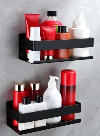 Полиця для душу без свердління - 2 шт. з нержавіючої сталі, органайзер для ванної кімнати, тримач для шампуню без свердління, 2 шт., чорний