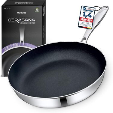 Сковорода Morleos з керамічним покриттям Ø 32 см, без PFAS та PTFE | Сковорода з антипригарним покриттям, стійка до подряпин, 5-шарова, 3 мм, 1,67 кг | Преміум-сковорода для індукційних плит | Антипригарна, для духовки та посудомийної машини Ø 32 см (32 с