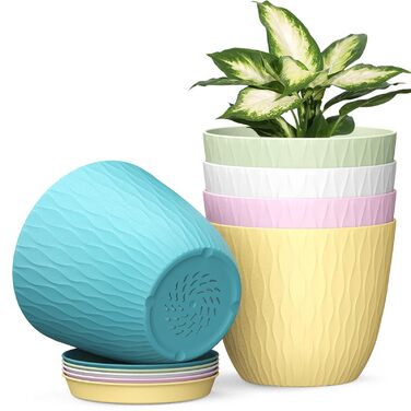 Набір горщиків для квітів з системою поливу (5 шт.), 17.8 см, з підставкою, для дому та балкону (кольорові)