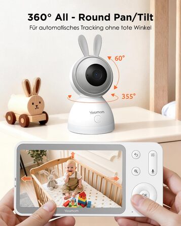 Відеоняня з камерою 1080P HD PTZ 360° та Wi-Fi: монітор для немовлят з додатком, нічним баченням, 4x Zoom, детекцією руху/звуку, двостороннім аудіо, автотрекінгом та сповіщеннями