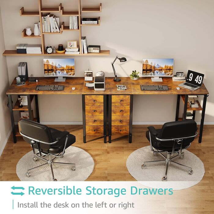 Комп'ютерний стіл Lufeiya з 4 висувними ящиками та полицями для зберігання. Сучасний стіл для дому, офісу, спальні, для студентів, під ПК. Рустичний коричневий, 119,4 см