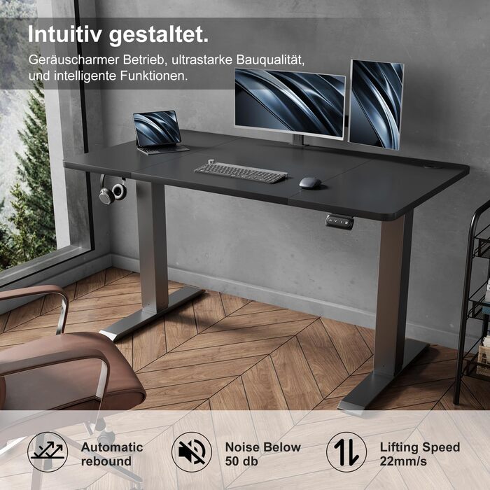 Електричний регульований стіл Devoko: стіл для стоячи/сидячи з пам'яттю, 120 x 60 см (білий/чорний)