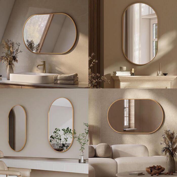 Дзеркало овальне EMKE Badspiegel Oval 45x60 см з золотим обрамленням для ванної кімнати