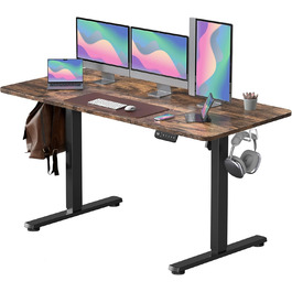 Електричний регульований стіл 160x60 см з пам'яттю та захистом від зіткнень, ролики, з'єднувальна панель, чорний каркас/коричнева стільниця