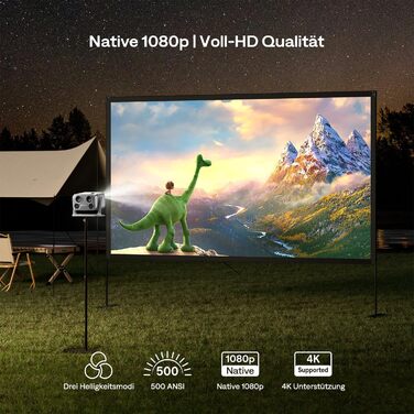 Aurzen Boom Mini 4-в-1 Smart Beamer з Google TV, 4K, проєктор для дому та на вулицю, 20W Dolby Audio, 500 ANSI, автофокус ToF, корекція трапеції, Wi-Fi/Bluetooth, сумісність з мобільним телефоном (сірий)