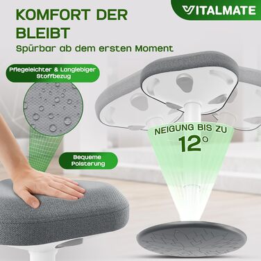 Офісний стілець VITALMATE з регулюванням висоти та неслизьким покриттям. Стільчик-гойдалка, стоячий стілець для офісу та дому (білий)