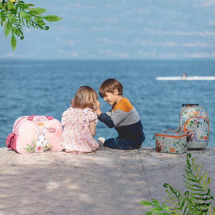 Екологічний дитячий рюкзак з колесами та лісовими тваринами - Дитячий візок з переробленого пластику з колесами - Повсякденна сумка-візок для дитячого садка - 36x25x15 см Еко (кролик)