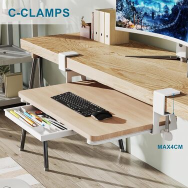 Підставка для клавіатури ETHU, висувна, 50x30 см з кріпленням C, для монтажу під столом, ергономічна, дерев'яна