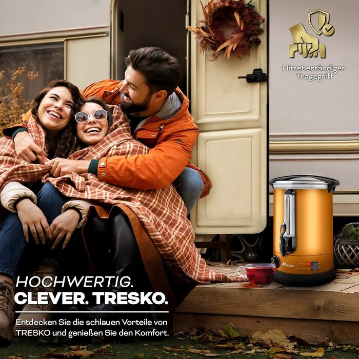 ТресКо® Електричний казанок для глінтвейну 6,8 л з нержавіючої сталі, 1500 Вт, автоматичний, для гарячих напоїв, з мідною вставкою