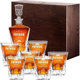 Мавертон Карафа для віскі 950 мл + Набір з 6 склянок для віскі з гравіюванням - Декантер для віскі - Подарунок на Різдво - Люкс дизайн - Кришталеве скло - для чоловіків на день народження (борода)