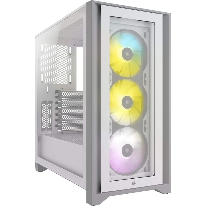 Корпус для ПК CORSAIR iCUE 4000X RGB, середній ATX, білий, із загартованим склом, 3 вентилятори SP120 RGB ELITE, контролер iCUE Lighting Node CORE, високий повітряний потік