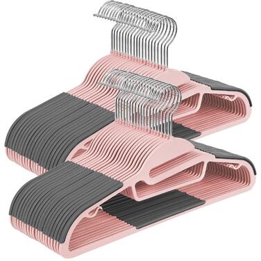 Плечики для одягу SONGMICS, 50 шт., пластикові, обертовий гачок, рожево-темно-сірий, 41.5 см