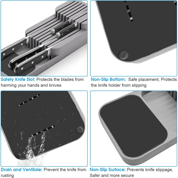 Покращений ножовий блок для висувного ящика, двоступеневий ніж-органайзер з прорізами, що вміщає 9 ножів, ножовий блок з анти-