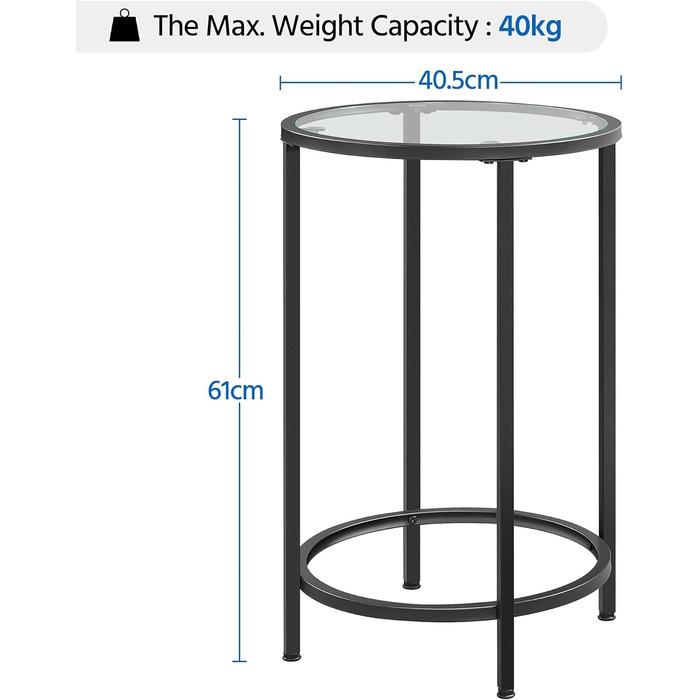 Журнальний столик Yaheetech Журнальний столик зі скла та металу Круглий стіл для вітальні Ø 40,5 см Диванний стіл Kafeettable для спальні/вітальні 40,5 x 40,5 x 61 см, чорний