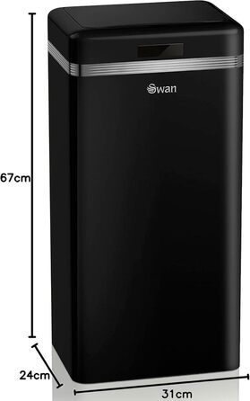 Сміттєвий бак Swan Retro з датчиком руху, 45 л, метал, чорний - розумний контейнер для сортування сміття, великий об'єм, вінтажний дизайн