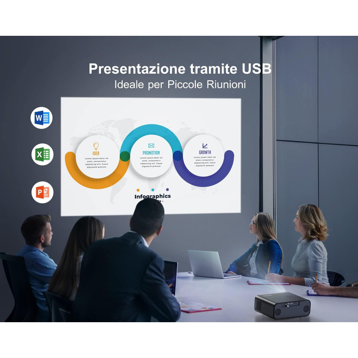 Проектор LED 4K Heikino з Автофокусом та Трапецеїдною Корекцією, WiFi6, Bluetooth, Dolby Audio, Netflix, Android/iOS, для Відкритих Просторів (Чорний/Сірий)