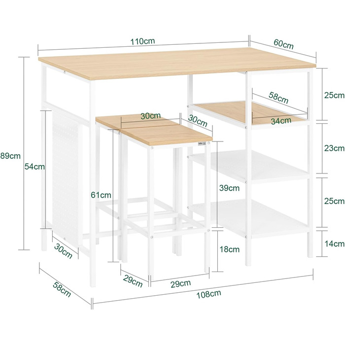 Набір барних меблів SoBuy: стіл та 2 стільці для балкона/вітальні (OGT51-WN)