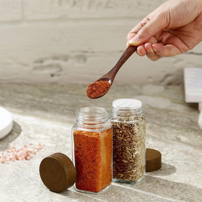 Набір скляних банок для спецій FRIBERG (20 шт.) з дерев'яними кришками, млини для спецій, етикетки