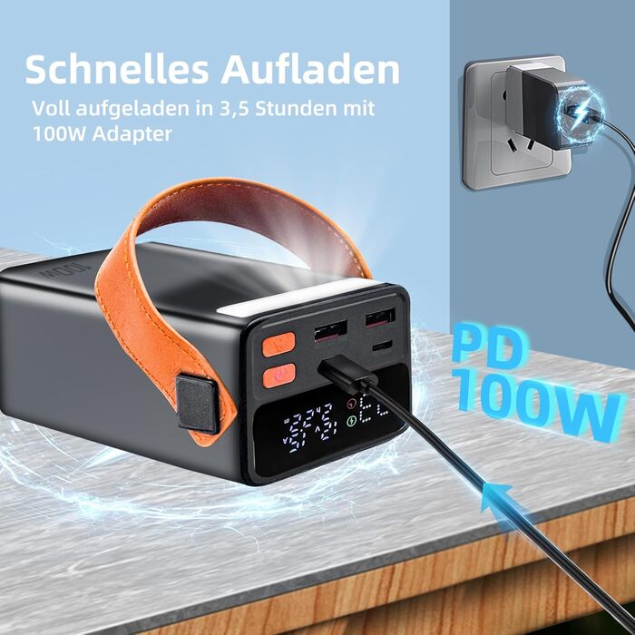 Портативний Power Bank 80000mAh 100W з USB-C, LED дисплеєм для iPhone, MacBook, iPad, дронів та ноутбуків. Ідеальний для подорожей, кемпінгу та активного відпочинку.
