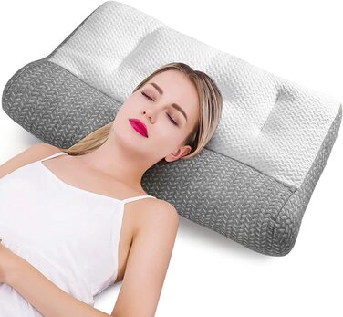 М'яка ергономічна подушка для голови Подушка для шиї, бічна подушка для сну і для запобігання хропіння, ортопедична подушка, подушка для полегшення болю в шиї (М - 48x74 см, сірий)