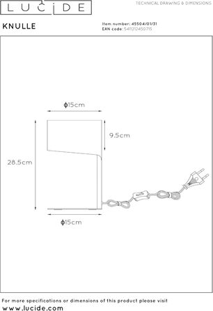 Настільна лампа LUCIDE KNULLE, діаметр 15 см, цоколь E14, білий колір
