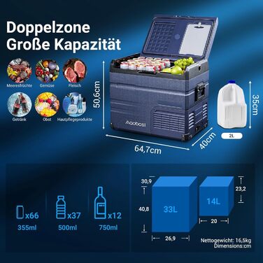 Автохолодильник AAOBOSI 72L з Wi-Fi, USB, 12/24/240V, до -20°C для авто, кемпінгу та подорожей