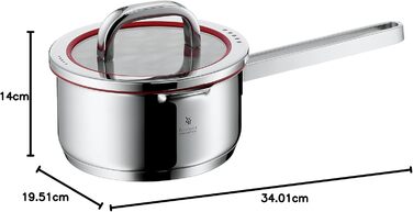 Каструля WMF Function 4, 16 см, з кришкою, 1,4 л, з нержавіючої сталі Cromargan, індукційна, з 4 функціями зливу, з внутрішньою шкалою, червона